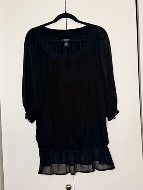 Liz & Me Platinum Black Semi-Sheer Top